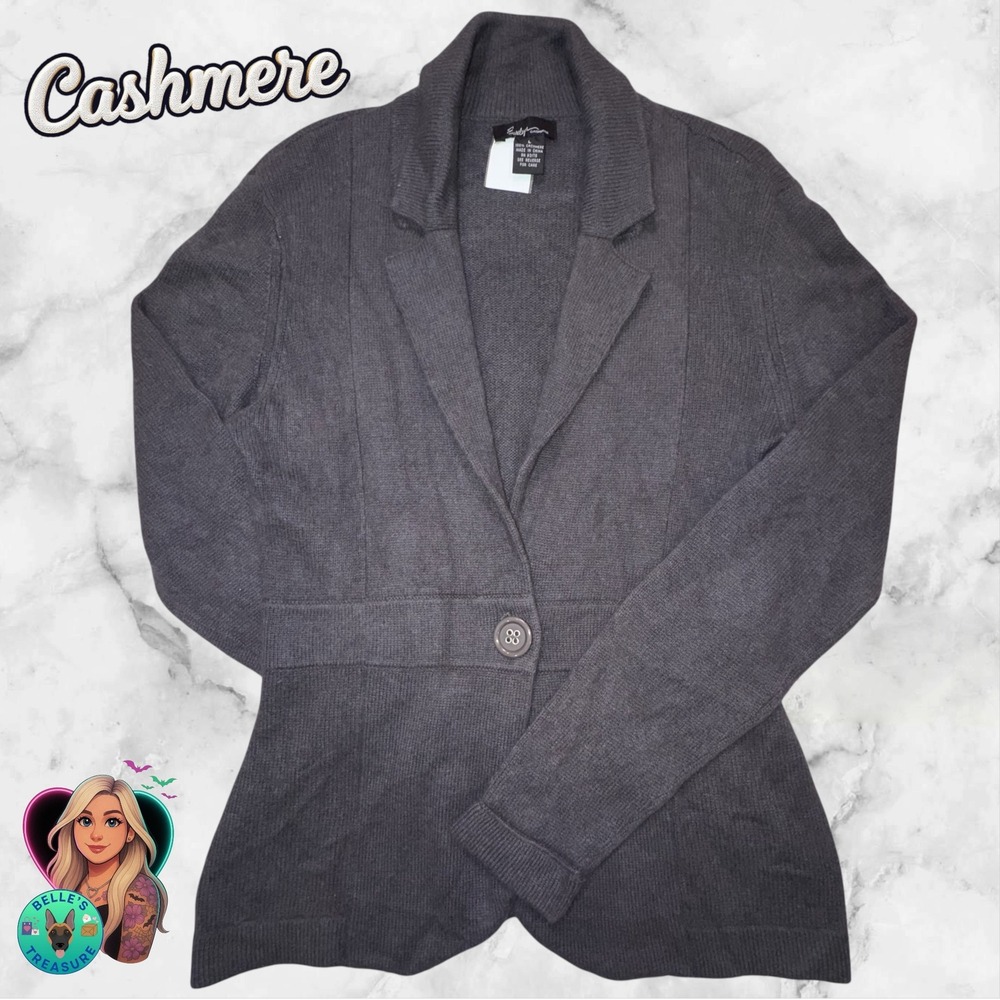 Evelyn Cashmere Women's‎ Large Gray Collared Sweater Blazer  Old Money Cardigan